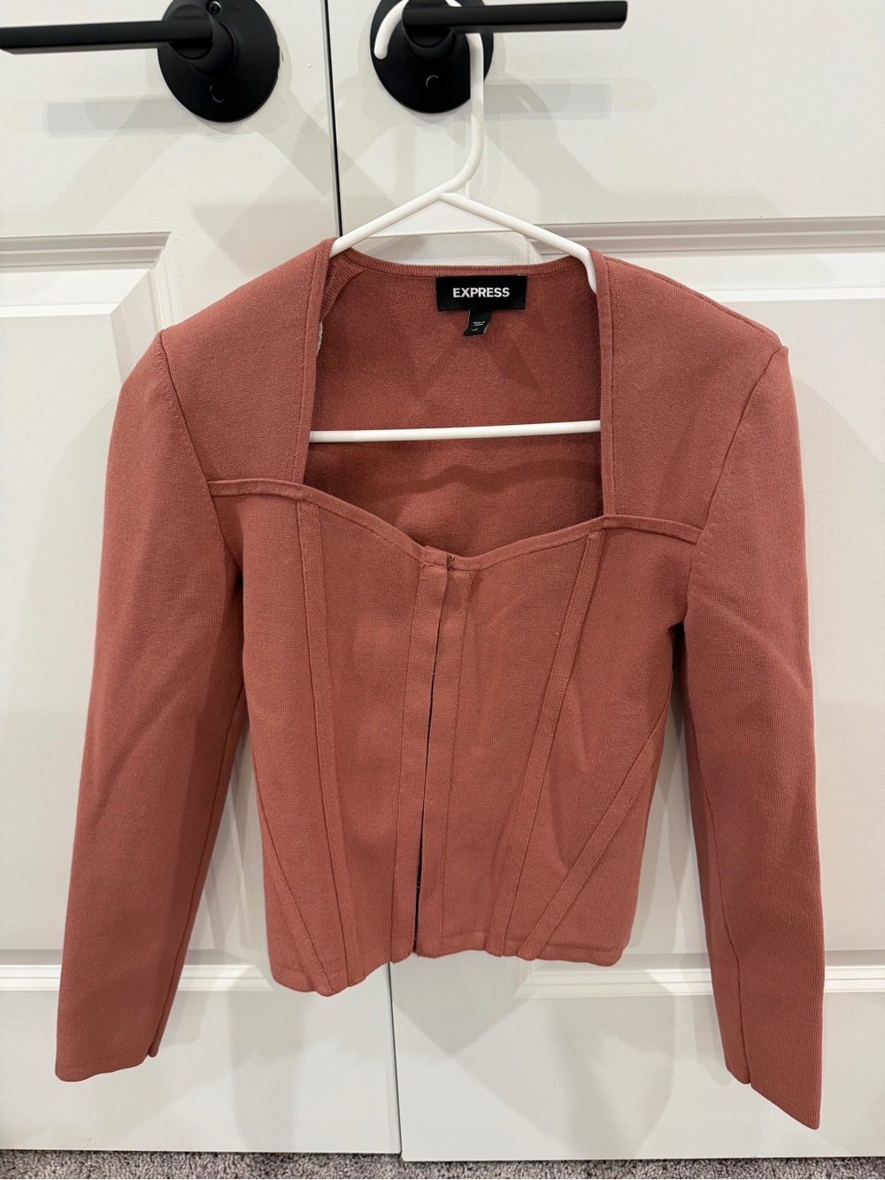 Women’s Express Square Neck Long Sleeve Ribbed Top in Rust Size XS EUC - Picture 2 of 5